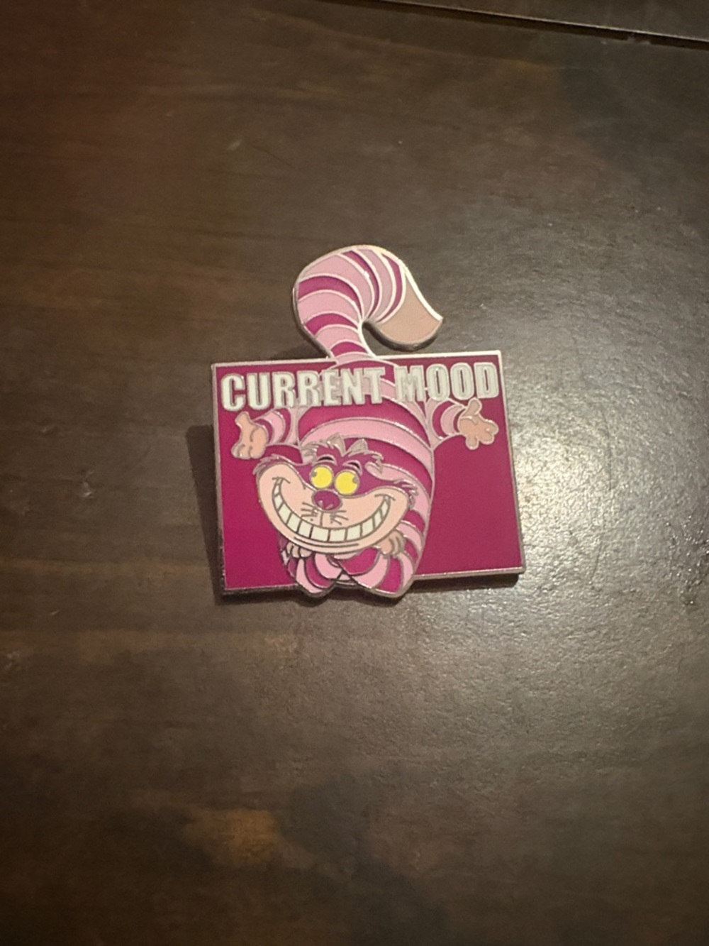 Cheshire Cat "Current Mood" Enamel Pin - Pink